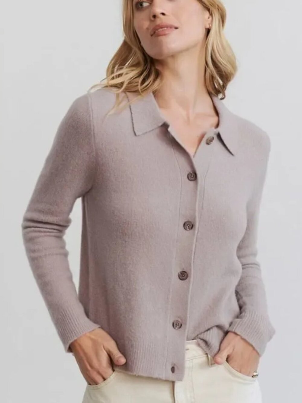 Jenni Kayne Cardigan Sweater Brown Taupe Cashmere Wool Old Money Quiet Luxury
